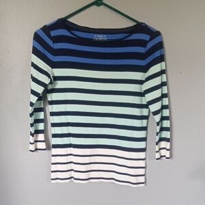 Talbots Navy and Mint Striped Tee Size SP